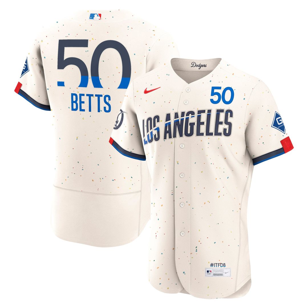 Mookie Betts Los Angeles Dodgers Authentic Sponsor Patch Jersey - Cream