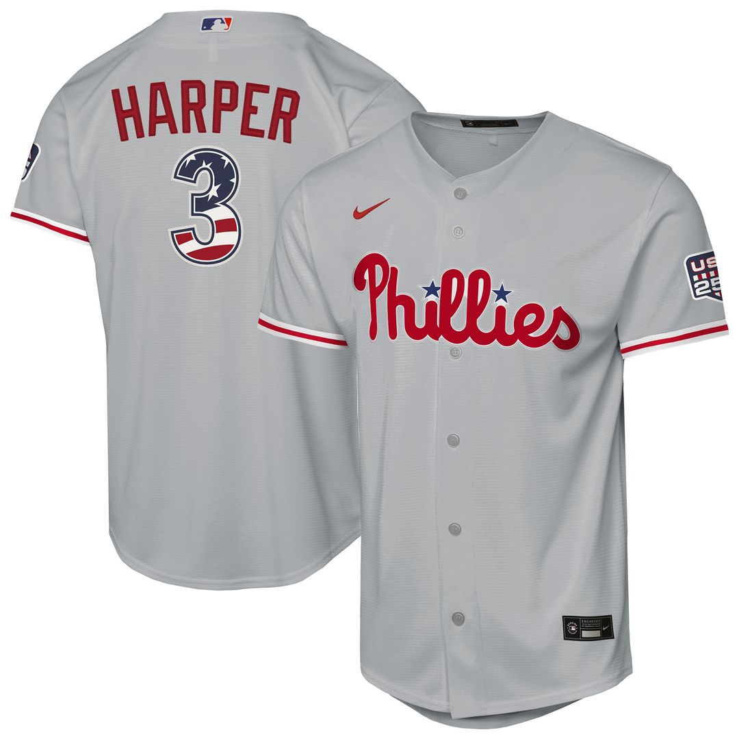 Bryce Harper Philadelphia Phillies Youth USA 250 Fourth of July Road Jersey - Gray
