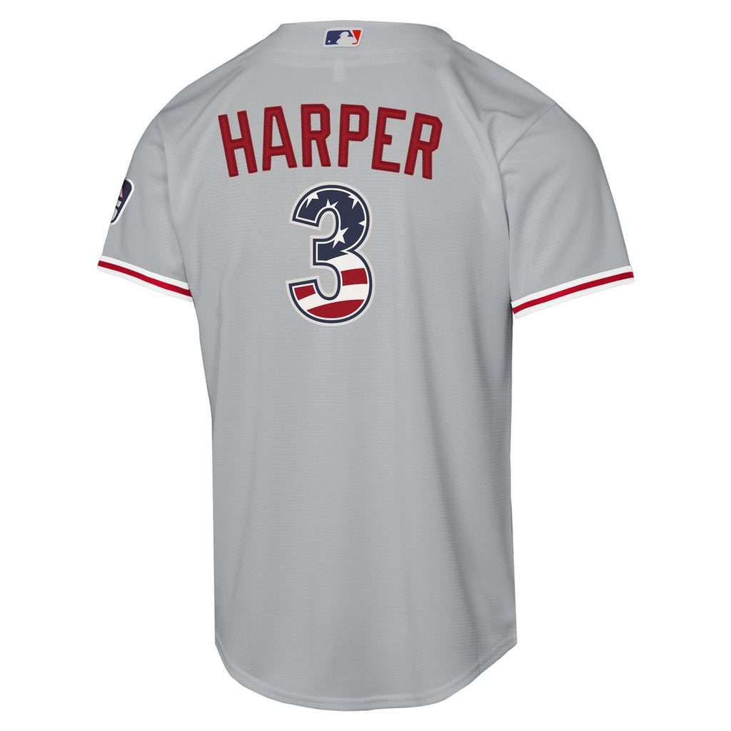Bryce Harper Philadelphia Phillies Youth USA 250 Fourth of July Road Jersey - Gray