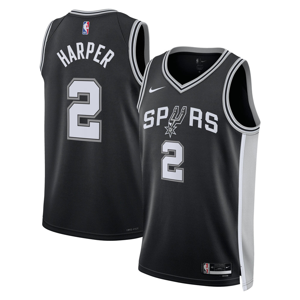 San Antonio Spurs Jersey 2025 First Round Draft Pick - Black - Dylan Harper - Youth