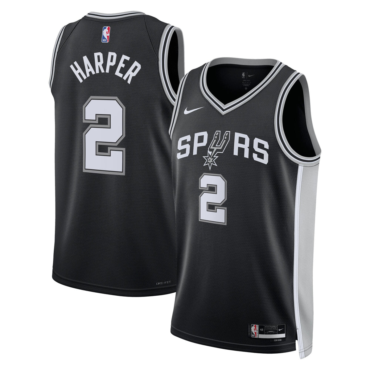 San Antonio Spurs Jersey 2025 First Round Draft Pick - Black - Dylan Harper - Youth