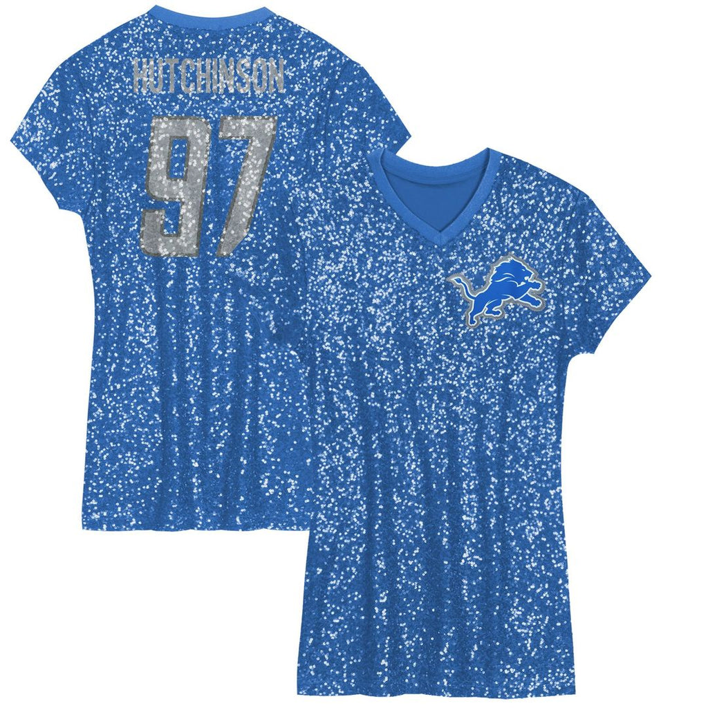 Aidan Hutchinson Detroit Lions Girls Youth Sequin Player Name & Number V-Neck Dress - Blue