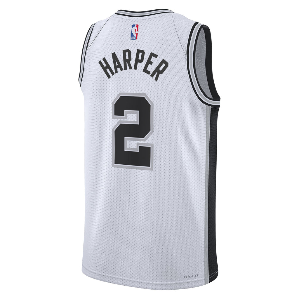 San Antonio Spurs Association Jersey 2025 First Round Draft Pick - White - Dylan Harper - Youth