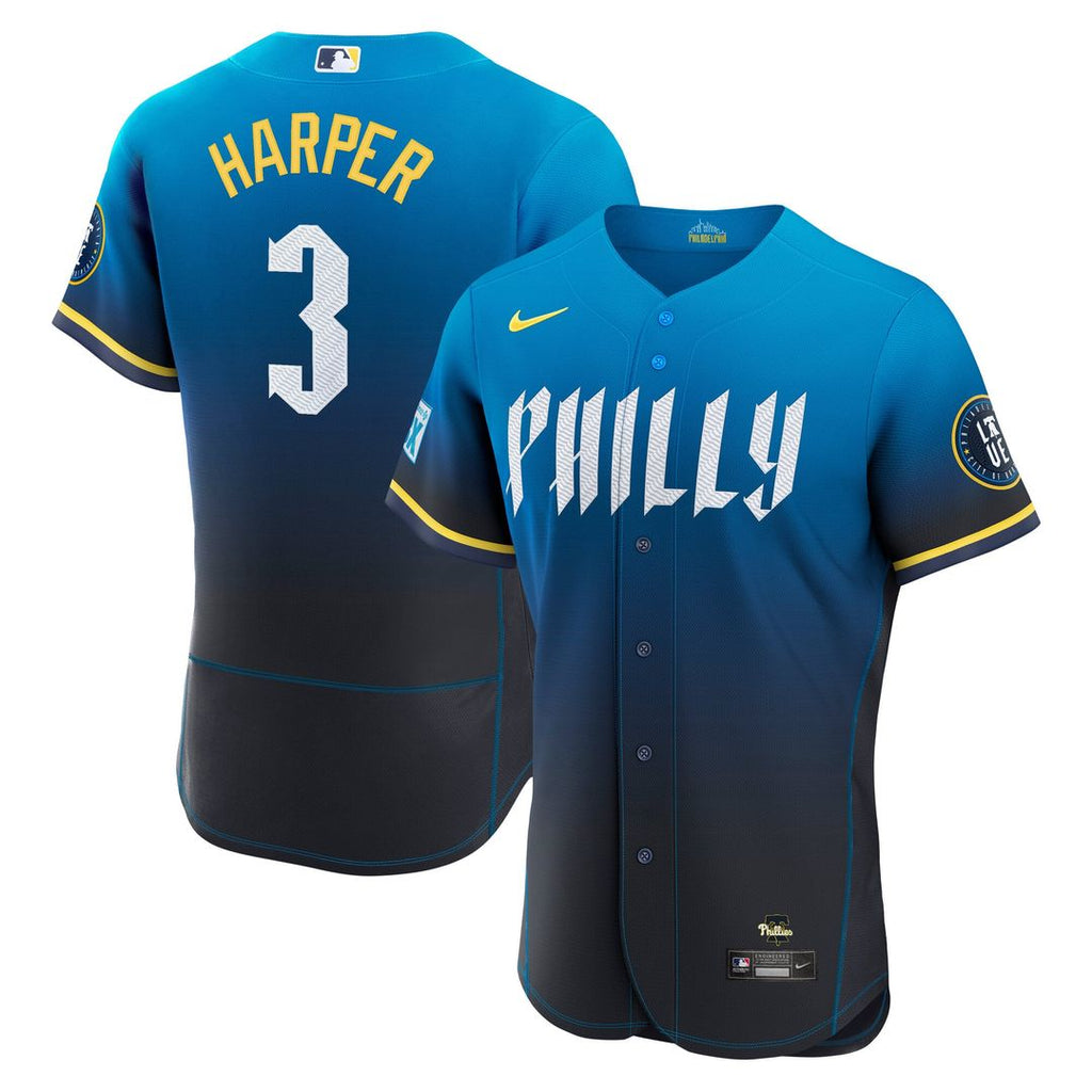 Bryce Harper Philadelphia Phillies Authentic Sponsor Patch Jersey - Blue