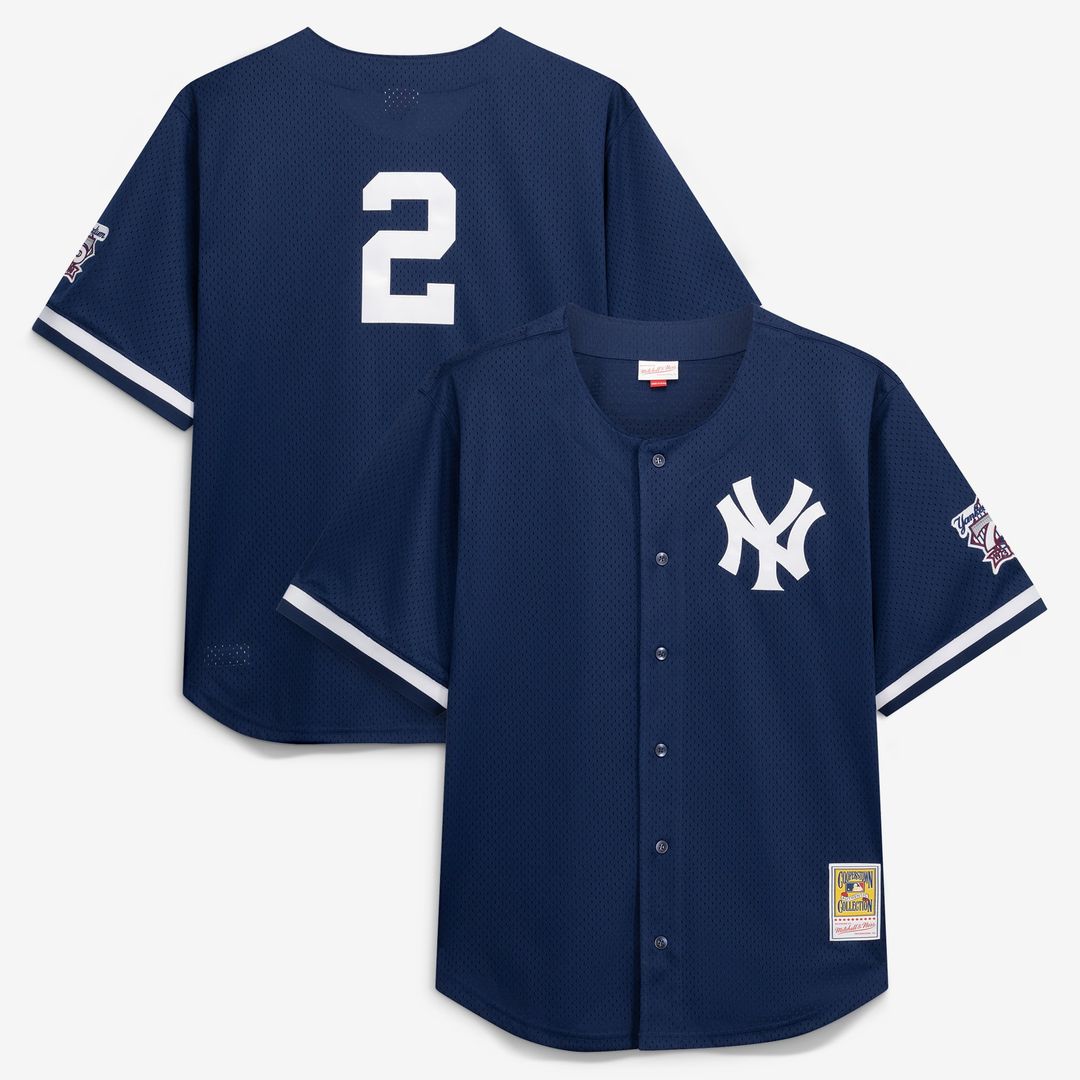 Derek Jeter New York Yankees Mesh Batting Practice Button-Up Jersey - Navy