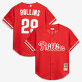 Jimmy Rollins Philadelphia Phillies Cooperstown Mesh Batting Practice Button-Up Jersey - Red