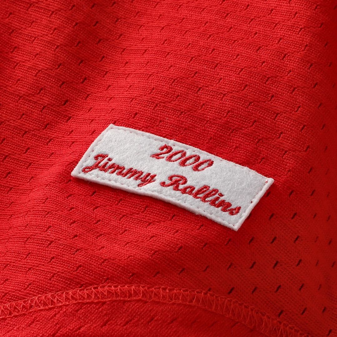 Jimmy Rollins Philadelphia Phillies Cooperstown Mesh Batting Practice Button-Up Jersey - Red