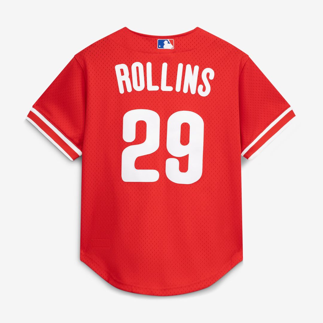 Jimmy Rollins Philadelphia Phillies Cooperstown Mesh Batting Practice Button-Up Jersey - Red
