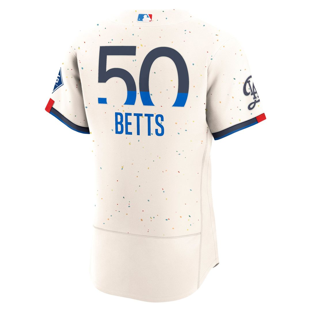 Mookie Betts Los Angeles Dodgers Authentic Sponsor Patch Jersey - Cream