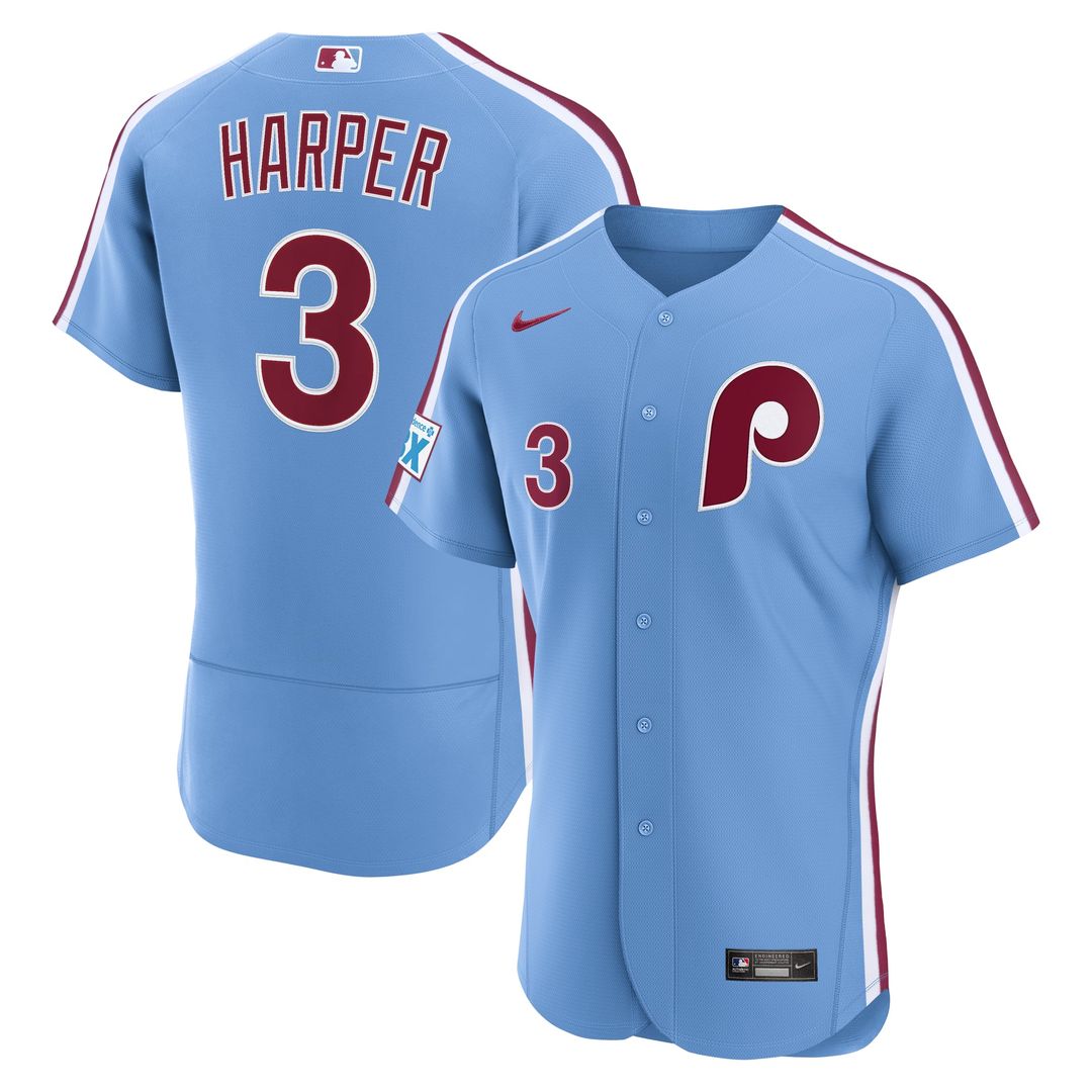 Bryce Harper Philadelphia Phillies Alternate Authentic Sponsor Patch Jersey - Light Blue