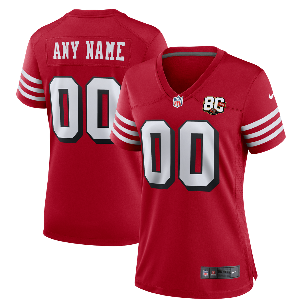 San Francisco 49ers Women's 80th Anniversary Alternate Custom Jersey - Scarlet