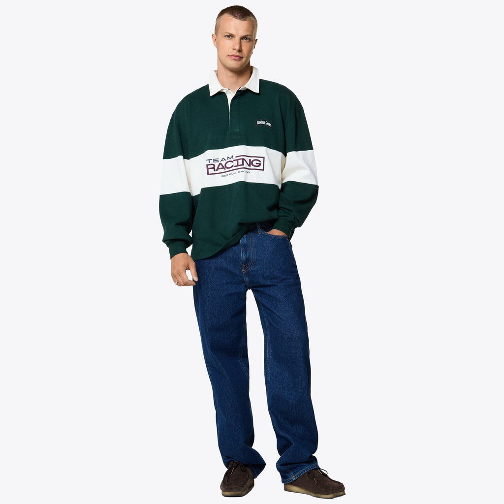 Oracle Red Bull Racing Pepe Jeans Square Team Long Sleeve Stripe Polo - Green & White